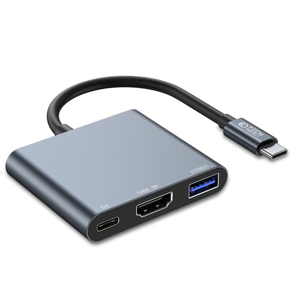 Tech-Protet 3-i-1 USB-C Hub USB-A / HDMI / USB-C Grå '-PO-' 50