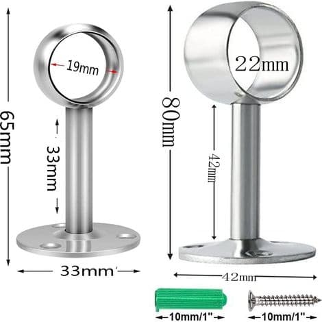 Curtain Rod Brackets, 8 Pcs Wardrobe Rod Supports, Ceiling Mounted Curtain Rod Brackets for Ceiling or Wall Surfaces, Suitable