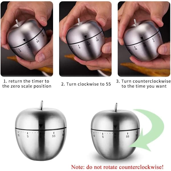Apple Stainless Steel Kitchen Timer Mechanical Rotation Alarm 60 Min