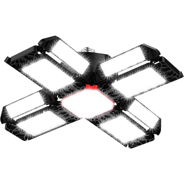200W LED Workshop Light with 12 Adjustable Panels 6500K Deformable Ceiling Light 1 PC E26 E27 Compatible for Basement Shop Warehouse Garage Barn