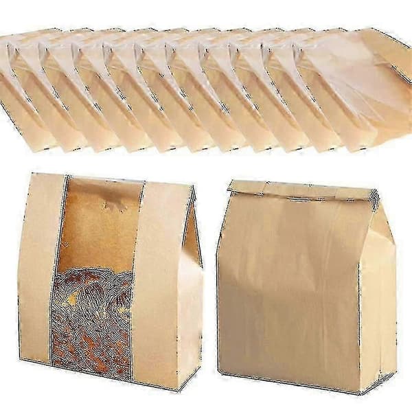 25 stk. Brødposer Papir Bagerpose Med Vindue Til Surdejsbrød
