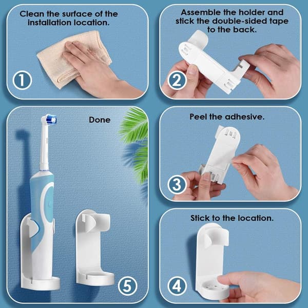 Electric Toothbrush Holder, Multifunctional Self-Adhesive Wall-Mounted Plastic Toothpaste Organizer, 4-Piece Holder for Bathroom and Kitchen