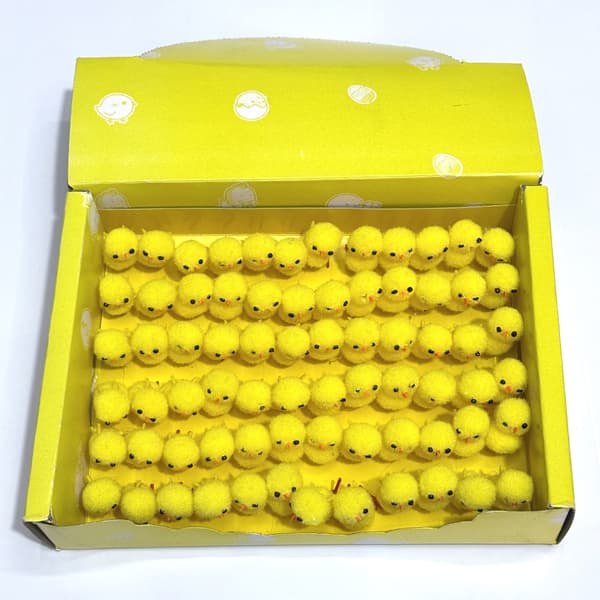 Påskekylling 72, ca. 3,0 cm høj, gul vatkuglekylling, påskefløjlskylling, påskepynt