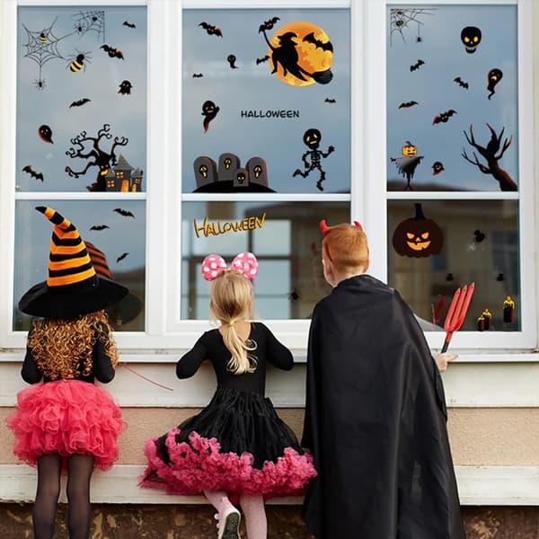Halloween Window Decoration, Window Decals, Gravestone, Castle, Spider, Moon, Witch Window Decals