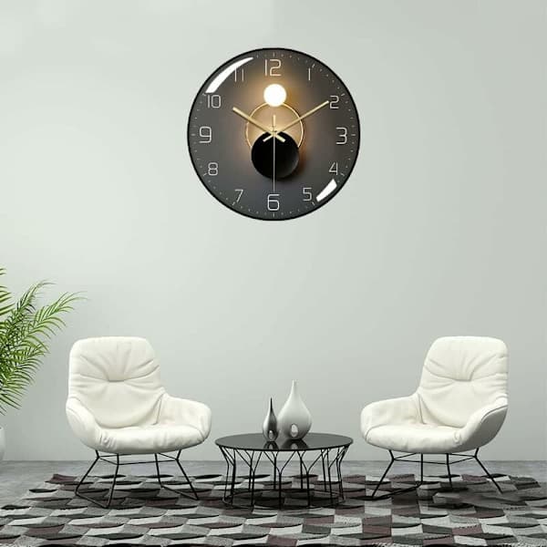 Modern Silent Wall Clock, 30 cm Diameter Round Digital Quartz Wall Clock, Suitable for Living Room, Office, Bedroom, Kitchen (Black)