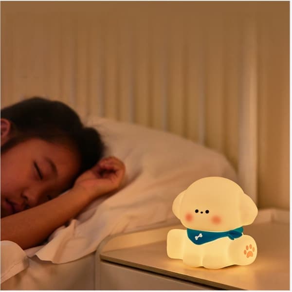 Puppy Silicone Night Light with Tap Activation - Soft Bedside Lamp, 3-Level Dimmable Warm Lighting, USB Rechargeable