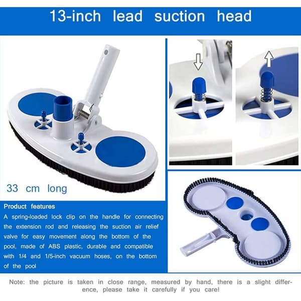 Pool Vacuum Cleaner, Portable Pool Jet Vacuum Cleaner, Wheel-Mounted Suction Broom Head with Side Brushes