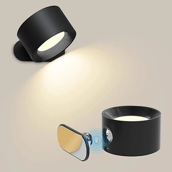 Rechargeable Wall Lamp Bedside Lamp Reading Lamp Rechargeable Portable Touch Adjustable Night Light Magnetic Suction Cabinet Light (Black)
