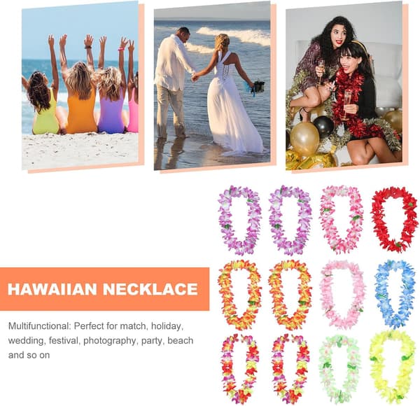 12 stk. hawaiiansk blomsterkæde til Hawaii-fest for voksne -