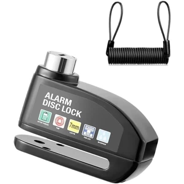 Disc Brake Lock with Alarm, Disc Lock with Alarm, with Reminder Cable, 7mm, Motorcycle Lock, Scooter Lock