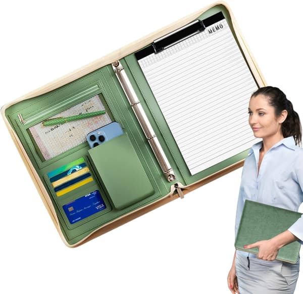 Padfolio til mænd, Lædermappe PU læder grøn - Grün