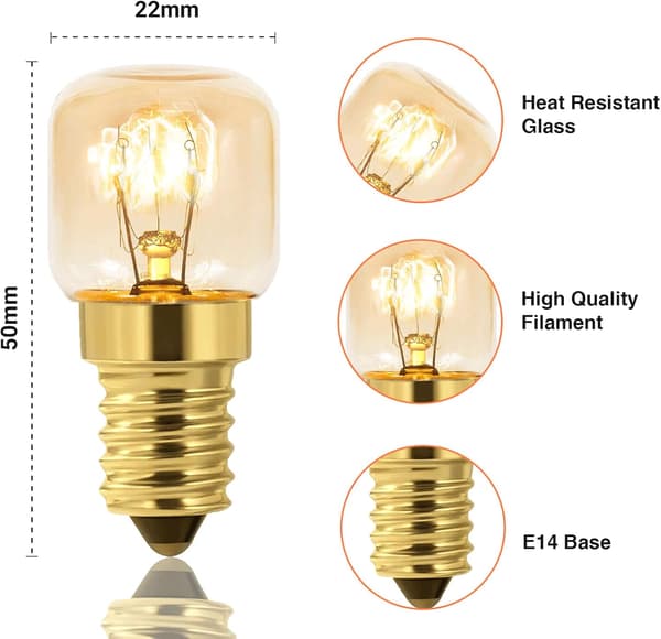 10 kpl himmennettäviä E14 uunilamppuja, Edison E14 T22, kestää jopa 300 astetta, 2700K lämmin valkoinen, 160LM, AC 220V