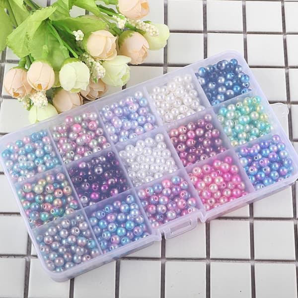 Sæt med imiterede perler - 15 farver til smykkefremstilling 8 mm 8 mm