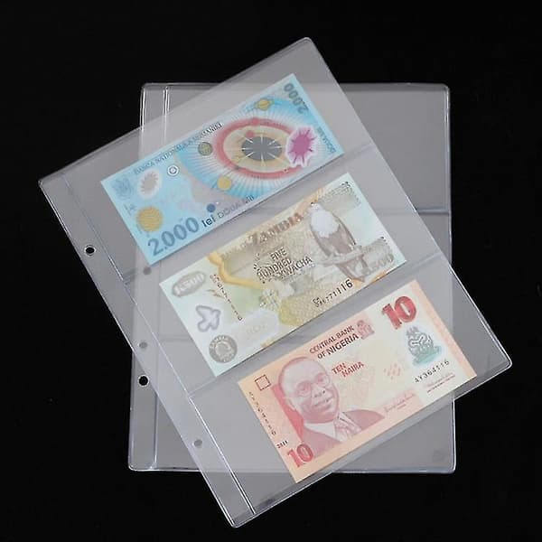 2 st albumark med fickor för sedlar, pengar och valutor i PVC