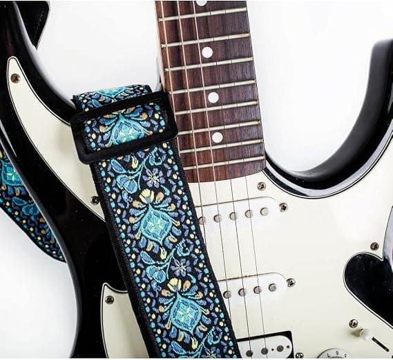 Blå - Gitarrremmar i folkmusikstil - Jacquardvävda gitarrremmar med plektrumfickor för bas, el och akustiska gitarrer