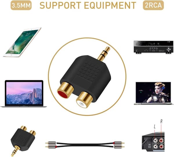 Pakke med 3,5 mm Stereo Han til 2 RCA Hun Jack Y Lydsplitteradapter Forgyldt-FX-