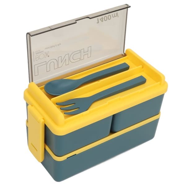 Double-Walled Thermal Lunch Box 3 Compartments Portable Insulated Bento Box with Spoon and Fork for Office Students