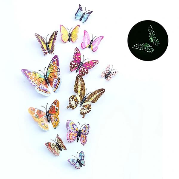 12-pack 3D Glow in the Dark Butterfly Magnets - Refrigerator Decoration