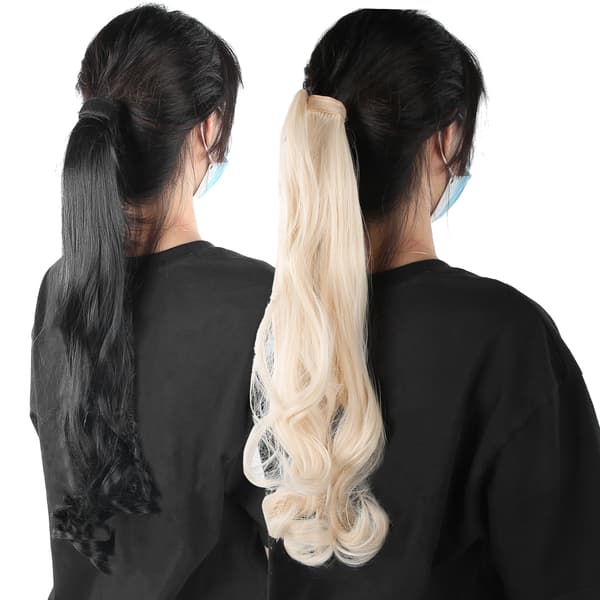 2 Pcs Ponytail Wig Extensions with Velcro, Curly Ponytail Wig for Women