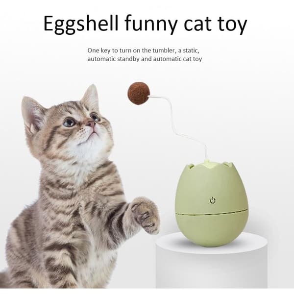Cat Eggshell Swing Ball Toy Funny Interactive Cat Stick Toy Automatic Play with -White