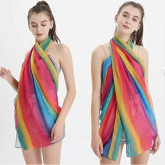 Dame Regnbue Lange Tørklæder Chiffon Tørklæder Bløde Tynde Sjaler Wraps Hele Sæsonen