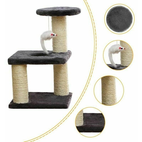 Kattträd, tre våningar kattleksak kattträd klösträd aktivitetscenter kojor förstärkta stolpar stor kapacitet (20cm x 20cm x 40cm)-svart
