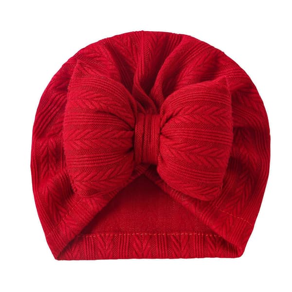 Trendy Jenter Hodeplagg Småbarn Elastiske Luer Baby Turban Hatt Sløyfe Pullover Hatter Ensfarget for Dusjfester Rød Red Red