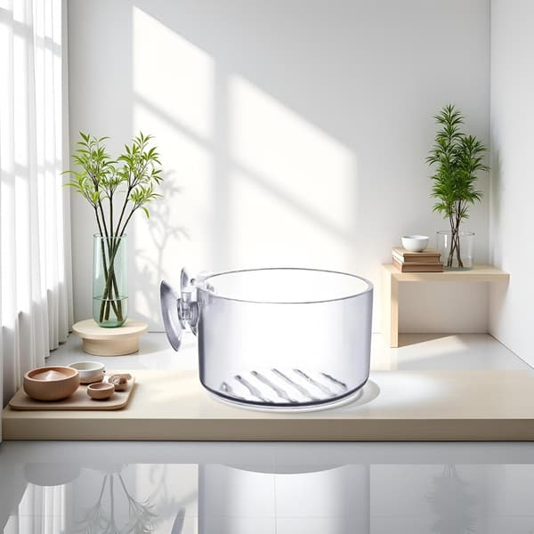1 akvariefiskfoderdispenser med sugekop, gennemsigtig, rund og perforeret dispenser, akryl