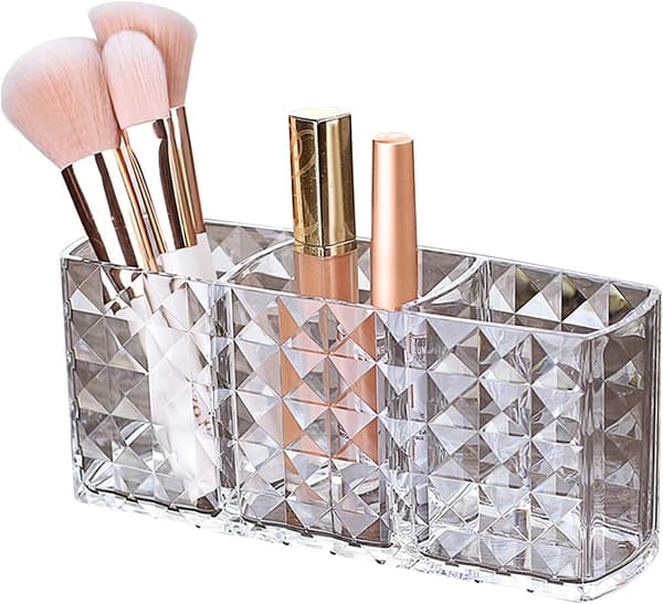Makeupbørsteopbevaring Transparent Akryl 3 Rum Børsteorganisator Børsteopbevaringsboks