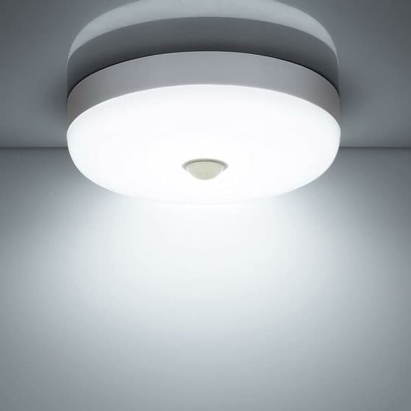 Wireless Ceiling Light with Dusk Sensor, Rechargeable Battery-Powered Motion Sensor Light for Garage, Easy Installation 6500K Daylight