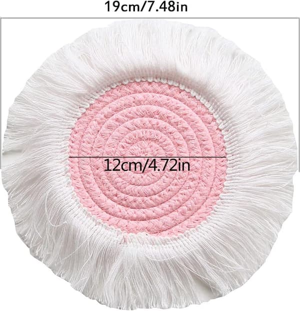 Macrame Coaster Set, 5 Pcs Round Cotton Braided Coasters Heat Resistant DXGHC