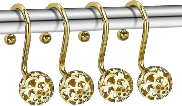 Guld duschdraperikrokar ringar, set om 12 metall rostfri ihålig boll design