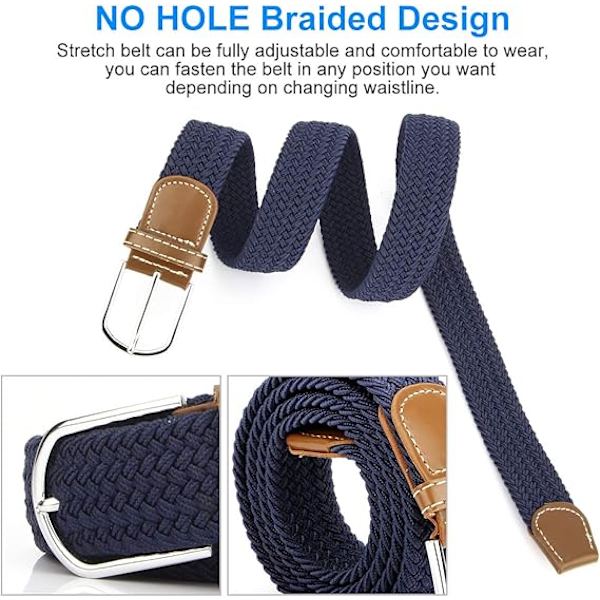 2-pack flätade bälten för kvinnor, stretchigt elastiskt midjeband i canvas