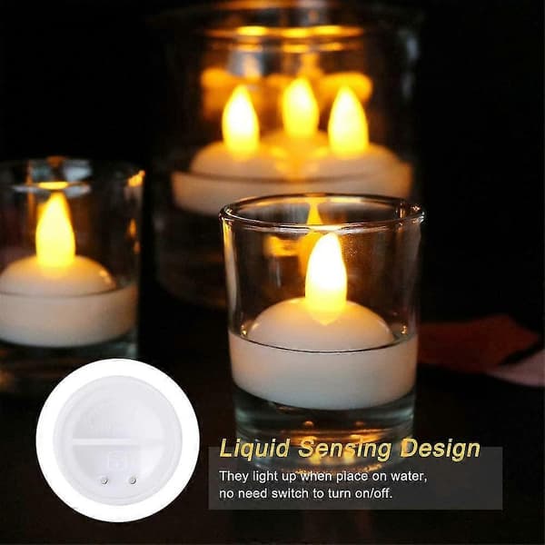 12 LED Flameless Floating Candles, Waterproof Battery Operated Flickering LED Tea Lights Float On Water