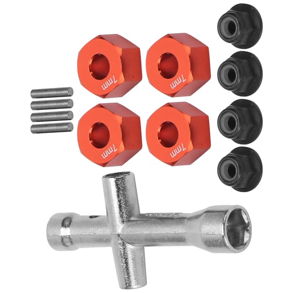 12 mm hjulheksnavadapter 7 mm tykk M4 flenslåsemutter kryssnøkkelsett for 1/10 RC-bil Rød