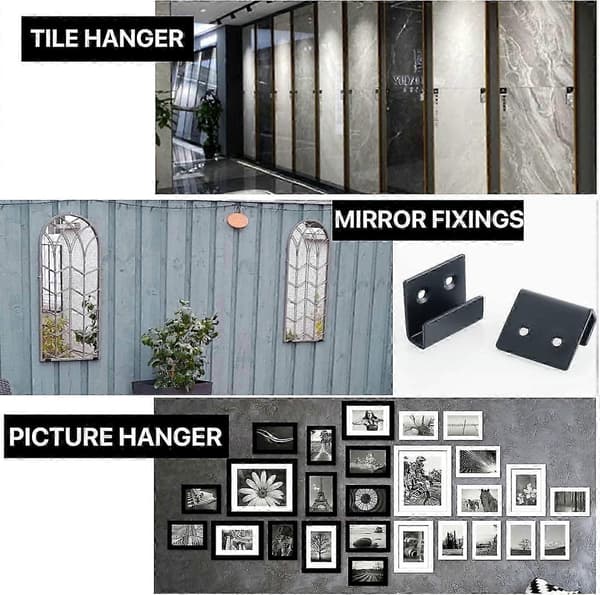 Matte Black Picture Hanging Hooks with Rail Clips and Stainless Steel Kit Fasteners (10mm Inner Width)