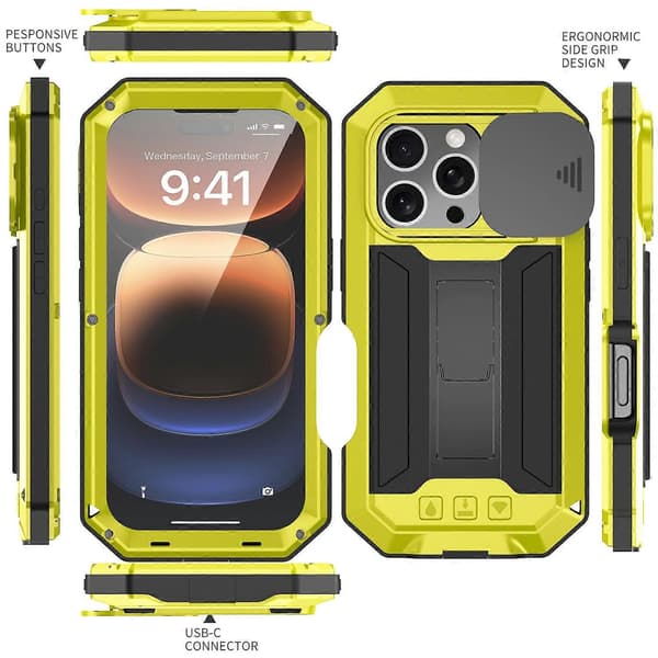 Skyvbart Kamera IP54 Liv Vanntett Holder Mobilskall Gul Gul For iPhone 16 Pro Max Yellow For iPhone 16 Pro Max