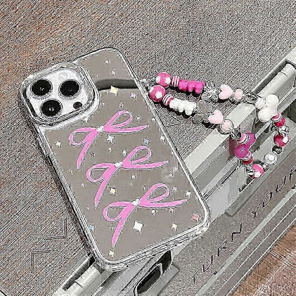 Fantasy Mirror Bowknot Chain Apple Phone Case Full Coverage Støtsikker iPhone 15 Plus iPhone 15 Plus iPhone 15 Plus iPhone 15 Plus