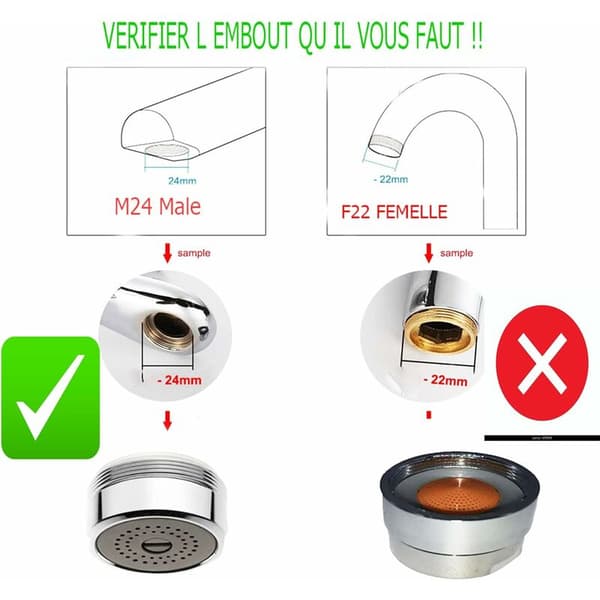 Vannbesparende kran, hann, 24 mm, servant, vask, reduser forbruket ditt med 30 til 80 % (hann M24)