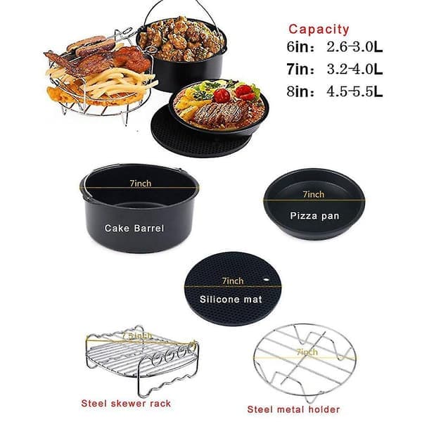 Tilbehør til Airfryer Passer til alle Airfryere 6/7/8 tommer 5-delt sæt (størrelse: 6 tommer 5-delt sæt)