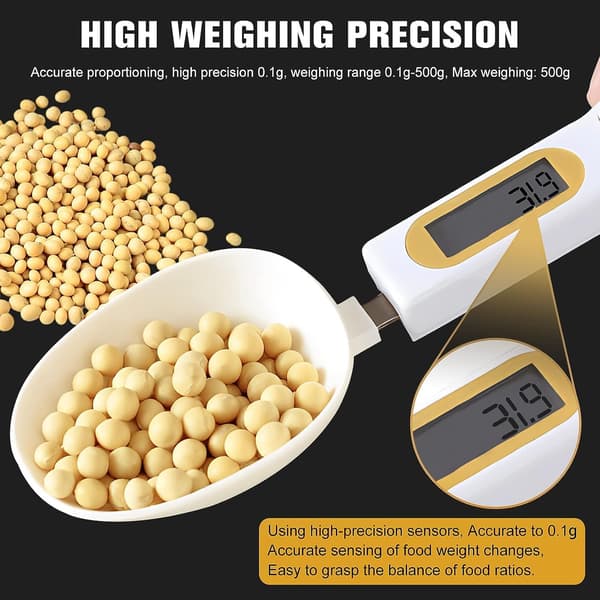 Electronic Measuring Spoon, Digital Scale Spoon, Kitchen Electronic Scale Spoon with LCD Display for Cooking, Baking, Flour, Spices, Medicine white white