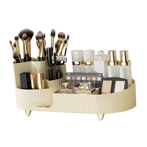 Makeup Storage Organizer Large Capacity Punch-Free Rotatable Partition Cosmetic Storage Box White