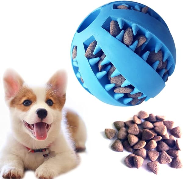Interactive Dog Ball in Natural Rubber, 7.1 cm, (Blue, Green)