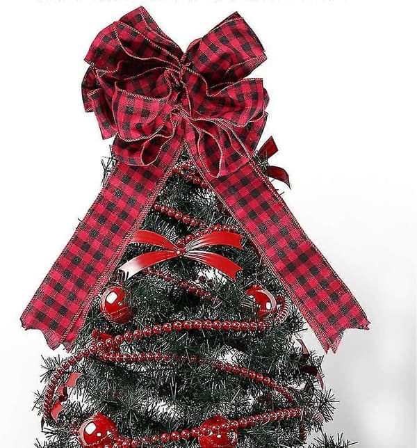 47 cm stor rød tartan jule-dekorationssløjfe julepynt juletilbehør