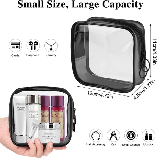 2-pack Små Sminkväskor Transparent Handväska TSA-Godkänd Reseväska Mini Sminkväska Blixtlåsficka