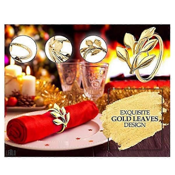 20 stk. Guldblad Servietringe - Guld Servietring til Bordservietter - Festlige Servietringe Efterårsserviet