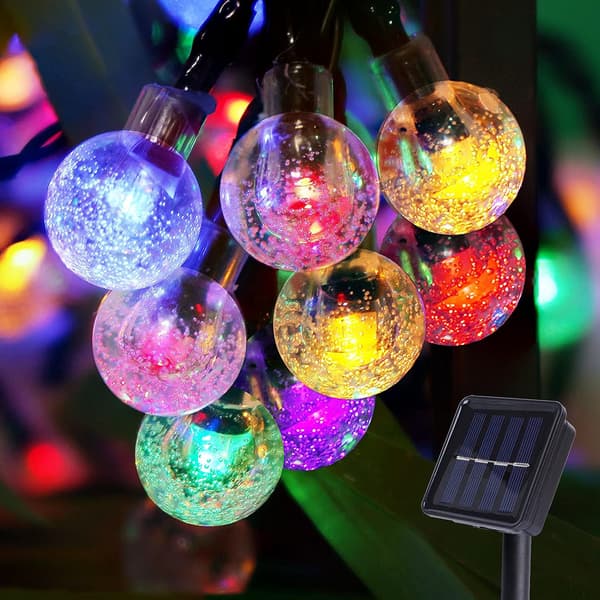 Solcellelyskæder, 60 LED 11M Farvede Krystalkugler Lys, 8 Modus