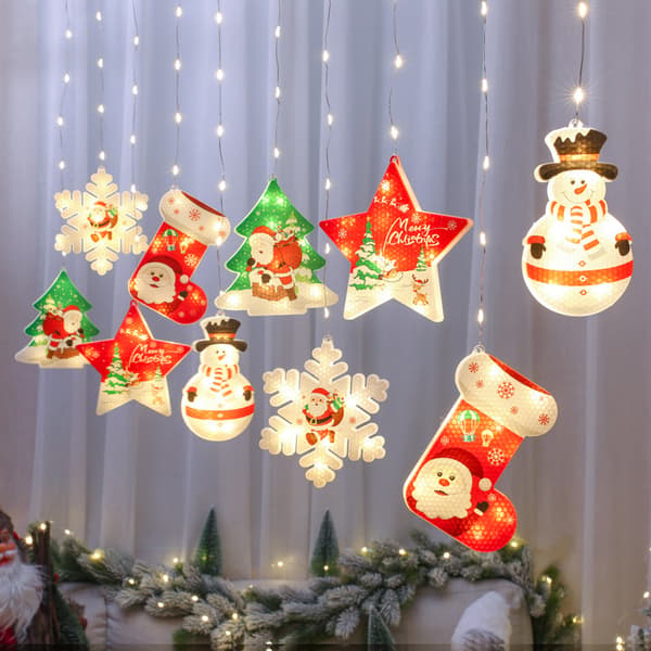 LED Julelyslenke USB Snømann Snøfnugg Vindu Dekor
