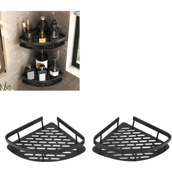 Triangular Shower Shelf, Drill-Free Aluminum Corner Shower Shelf, Corner Shower Shelf with Hollow Base for Bathroom Toilet Double Layer.