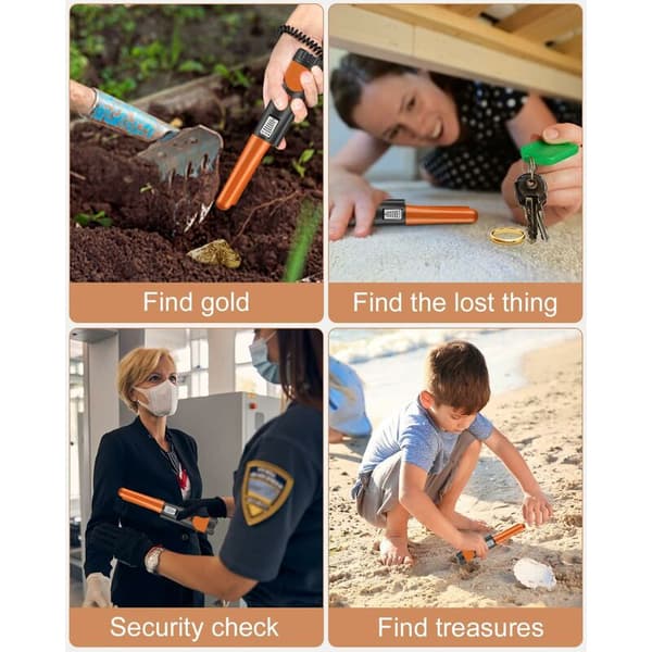 Portable metal detector with LED, 360° waterproof pinpointer, Includes batteries, for treasure hunting